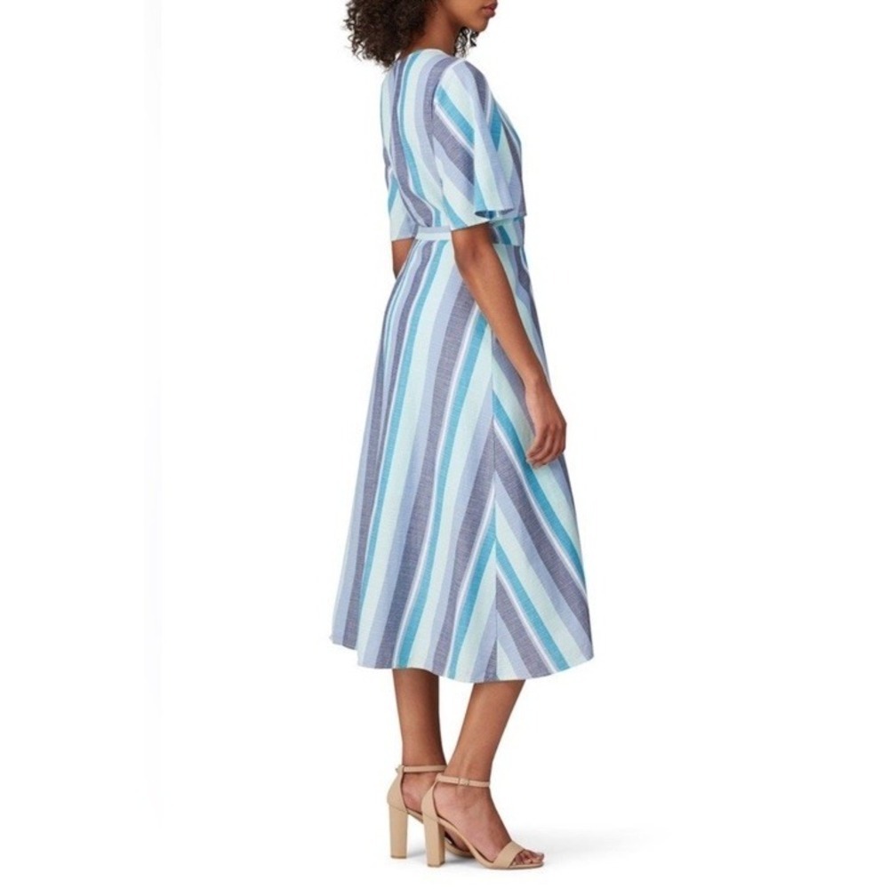B Collection by Bobeau Orna Wrap Dress Blue Striped Midi Sleeveless M - Picture 3 of 12